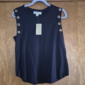 MICHAEL Michael Kors Black Muscle Tee with Gold Eyelets, size M